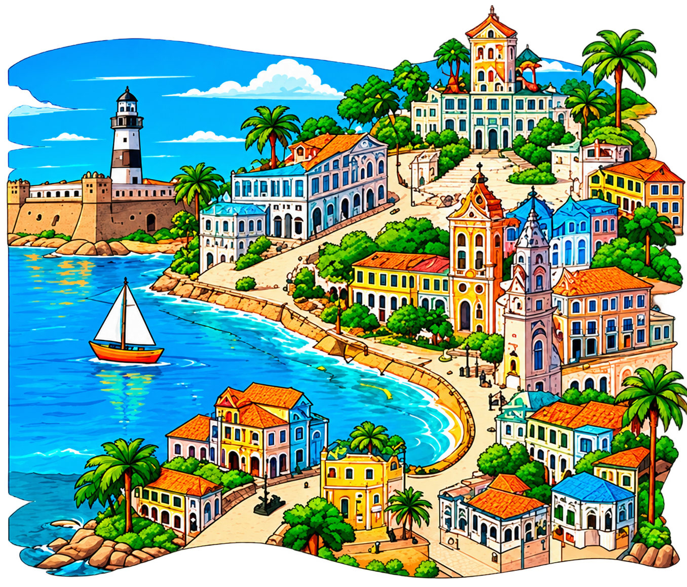 Mapa ilustrativo de Salvador. Consulte os locais e ciclos na lista ao lado.